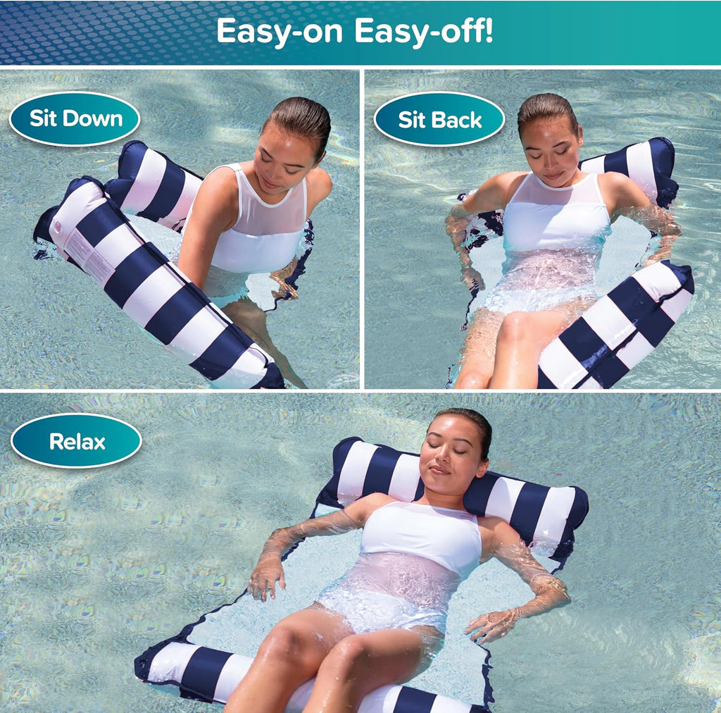 Aqua Original 4-In-1 Monterey Hammock Pool Float & Water Hammock – Multi-Purpose, Inflatable Pool Floats for Adults – Patented Thick, Non-Stick PVC Material – Navy