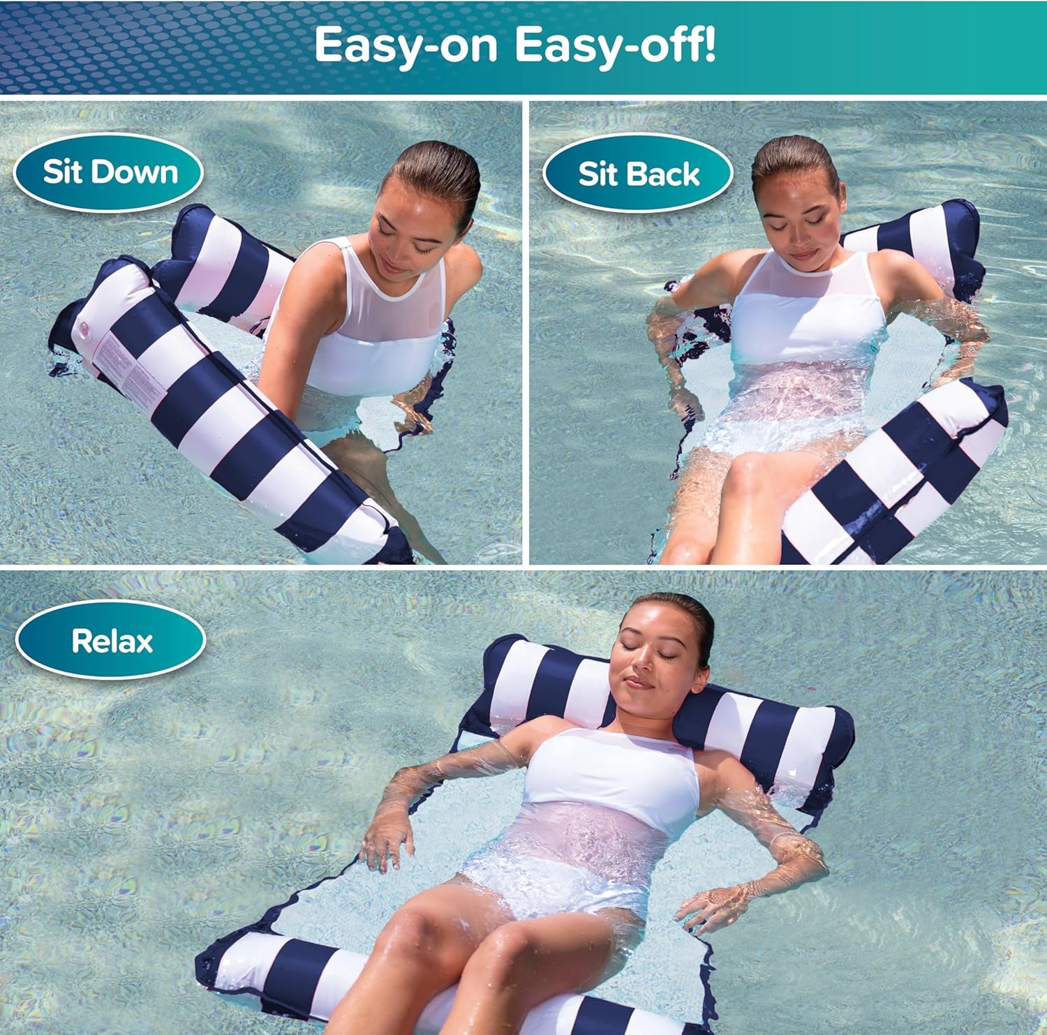 Aqua Original 4-In-1 Monterey Hammock Pool Float & Water Hammock – Multi-Purpose, Inflatable Pool Floats for Adults – Patented Thick, Non-Stick PVC Material – Navy