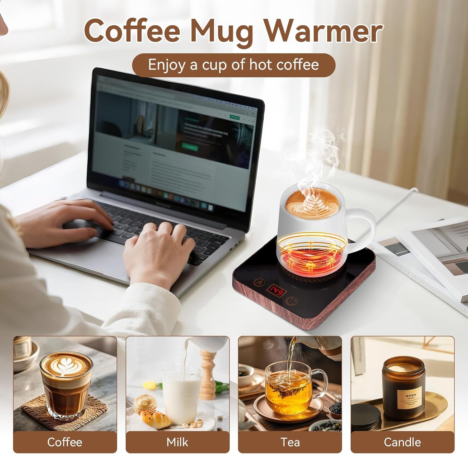Coffee Mug Warmer for Desk with Auto Shutoff, Coffee Cup Warmer for Desk Auto Shut off with 3 Temp. Settings & 1-12H Timer (Valentines Day Coffee Gifts)