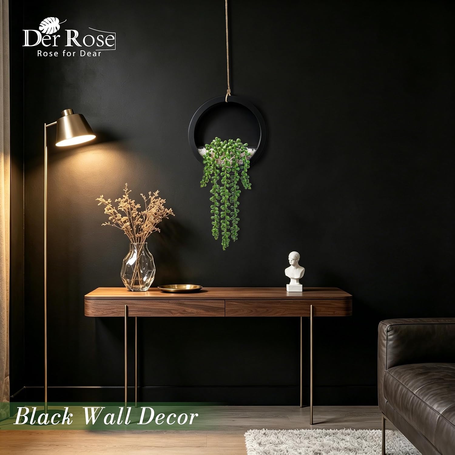 2 Pack Fake Plants Hanging Artificial Succulents Plants in Black Pots for Living Room Bathroom Accessories Boho Farmhouse Wall Decor