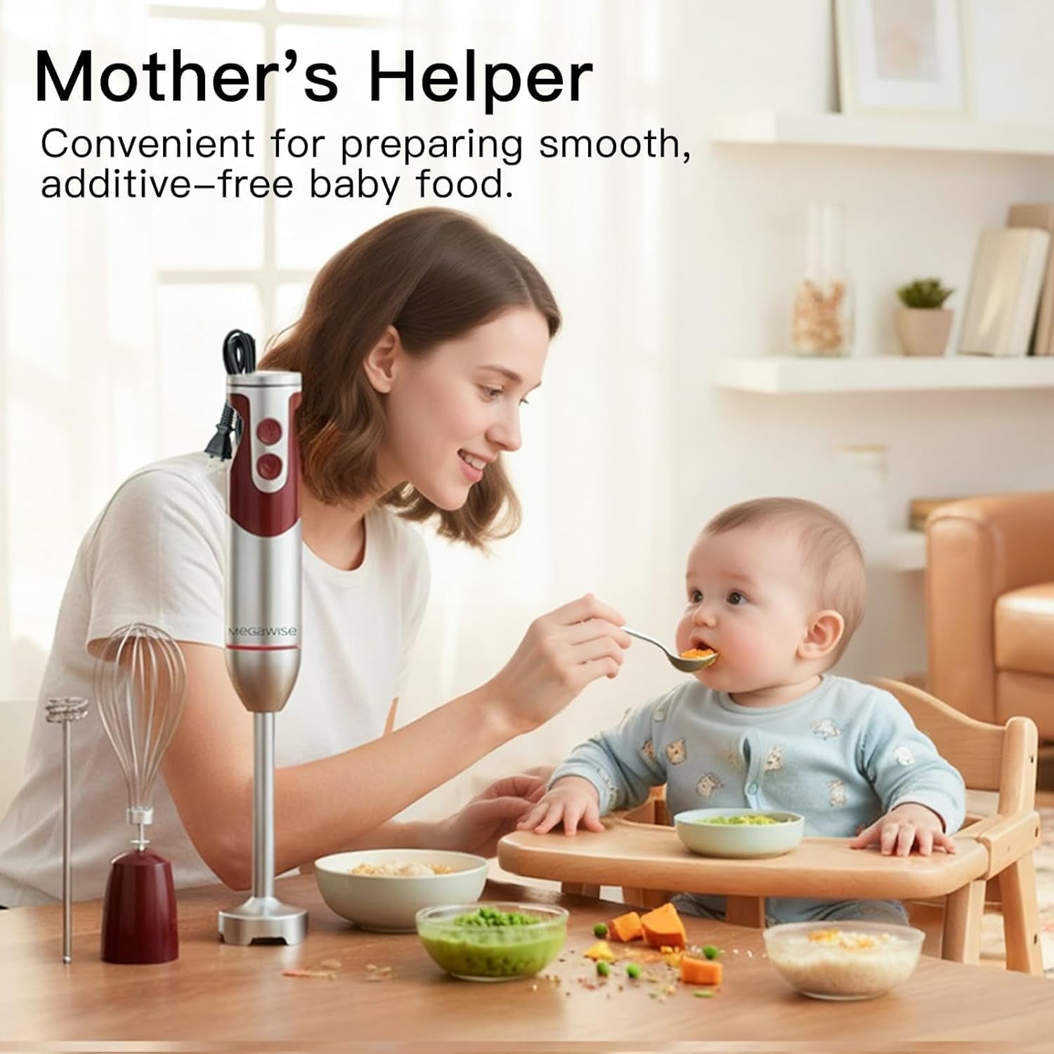Pro Titanium Reinforced 3-In-1 Immersion Corded Hand Blender, Powerful MOTOR with 80% Sharper Blades, 12-Speed Corded Blender, Includingwhisk and Milk Frother (3-In 1 Red)