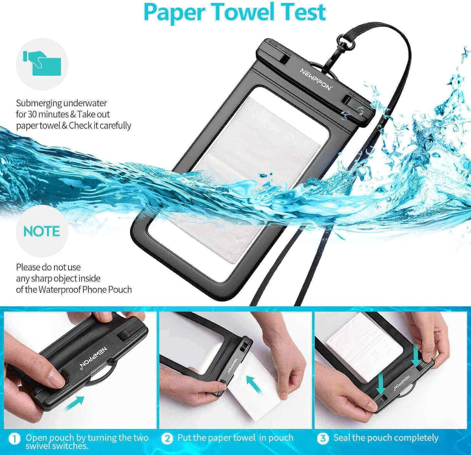4 Pack 8.5“ Waterproof Cell Phone Pouch - Underwater Dry Bag Case Lanyard -Water Proof Clear Holder Protector for Iphone 17 16 Pro Max plus Air Samsung Galaxy S25 Ultra Note for Beach Swimming