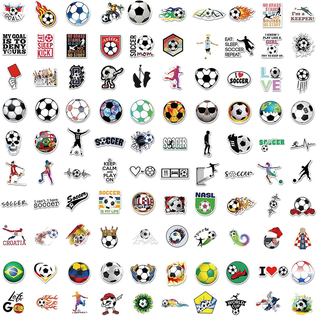 100PCS Soccer Stickers for Boys Girls Kids Teens, Vinyl Waterproof Soccer Stickers for Water Bottles, Laptops, Goodie Bag Stuffers, 2026 Soccer World Cup Party Favors