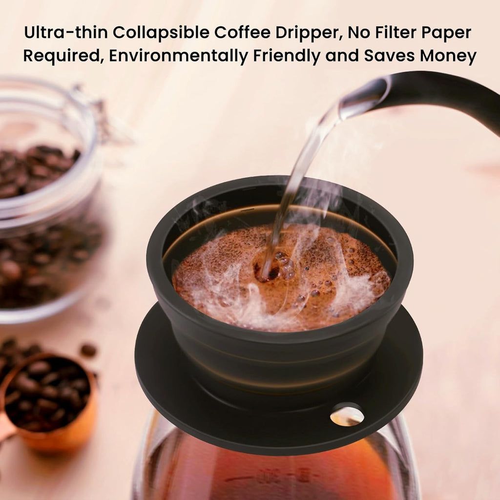 2-Packs Paperless Collapsible Pour over Coffee Dripper, Travel Pour over Coffee Maker Camping, Travel Pour over Coffee Kit, Camping Pour over Coffee Maker 1 Cup, Black