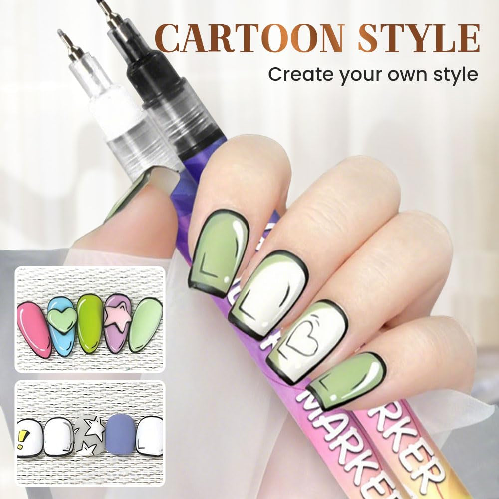 Nail Art Pens Set 12 Colors Nail Art Markers for Gel Nails,2025 Quickly Dry Nail Polish Pens Drawing Painting Pen,Nail Art Nail DIY Decoration for Home Salon (12 Color)