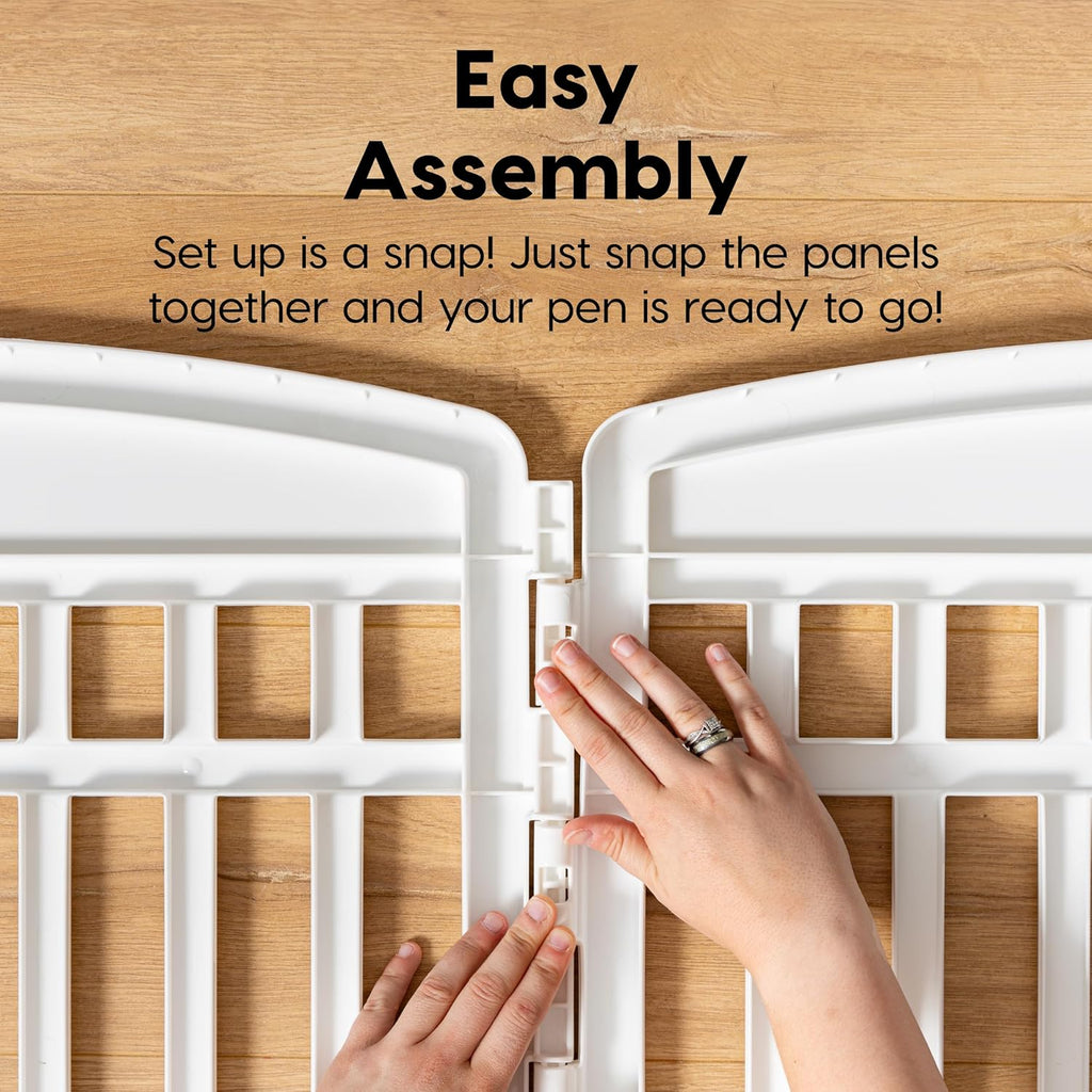 Dog Playpen with Door, 24” 4 Panel Pet Exercise Pen – Indoor Outdoor Puppy Play Pen, Portable Plastic Pet Fence for Small Medium Dogs, Foldable 35” X 35” X 24”, White