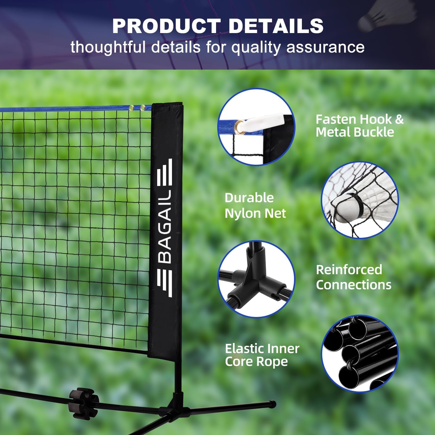 Badminton Net, Height Adjustable Kids Volleyball Net, Foldable Nylon Net 10 Ft/14Ft/17Ft Wide, Tennis Net, Small Pickleball Net for Backyard Game and Indoor Outdoor Use, Easy Setup