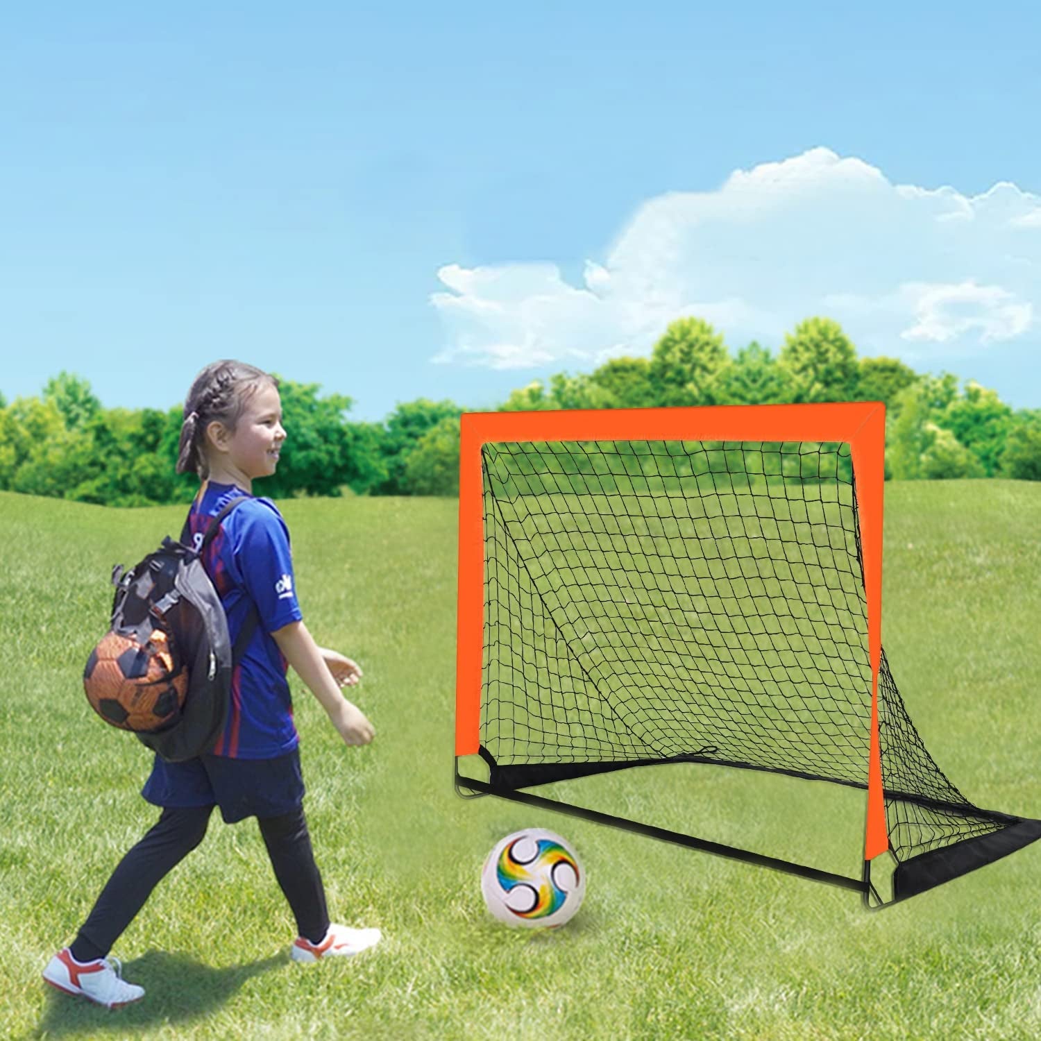 2 Pack 4’ X 3’ Size Portable Kid Soccer Goals for Backyard, Indoor and Outdoor Pop up Soccer Goals, Orange,