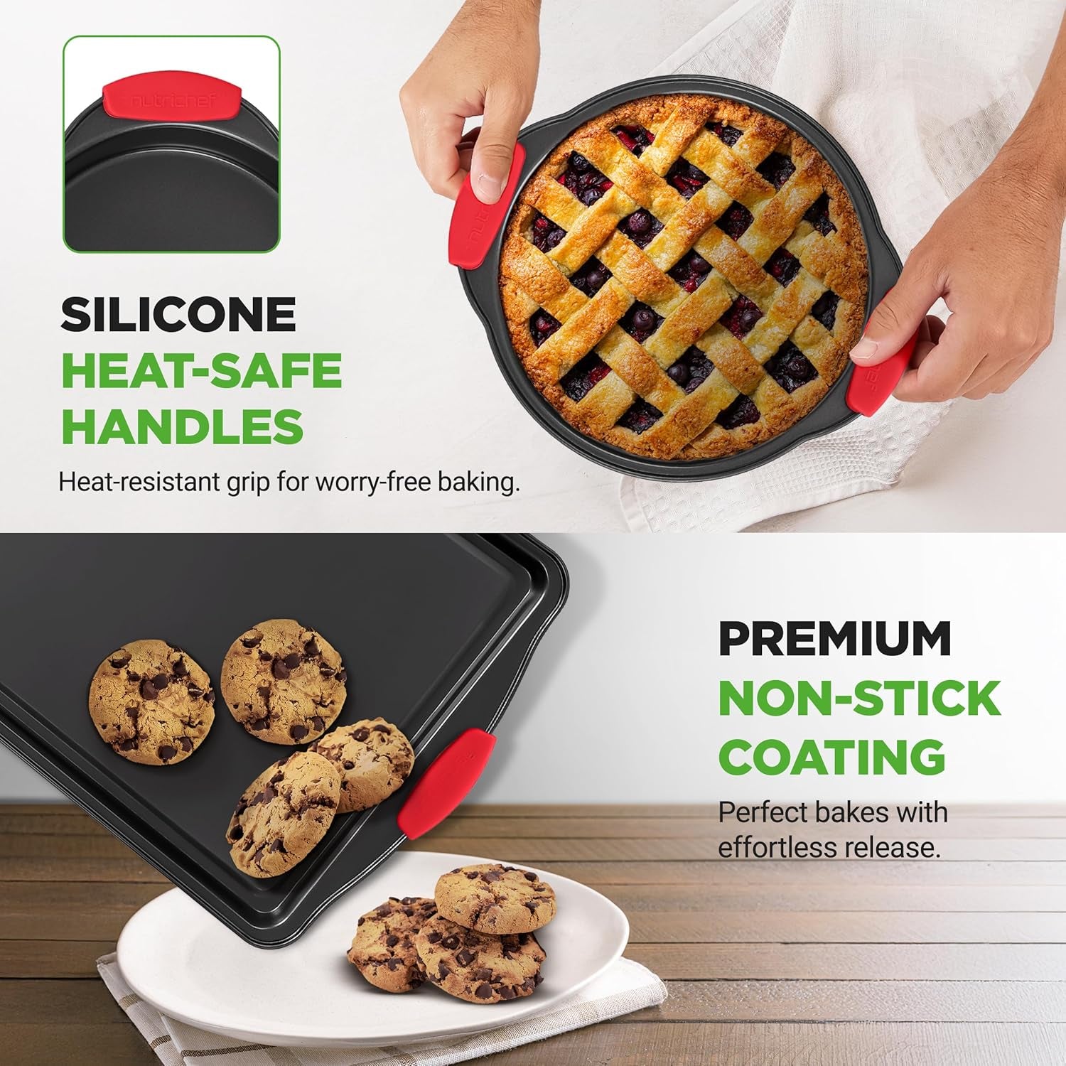 Baking Pans Set - 6 Piece Bakeware with Nonstick Carbon Steel for Easy Release and Cleanup, Durable and Versatile Design, Includes Cookie Sheet, Loaf Pan, Muffin Tin & More