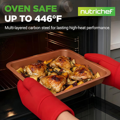 10-Piece Oven Baking Pans Set - Deluxe Carbon Steel Bakeware Set with Non-Stick Gray Coating inside and Out, Dishwasher Safe & PFOA, PFOS, PTFE Free