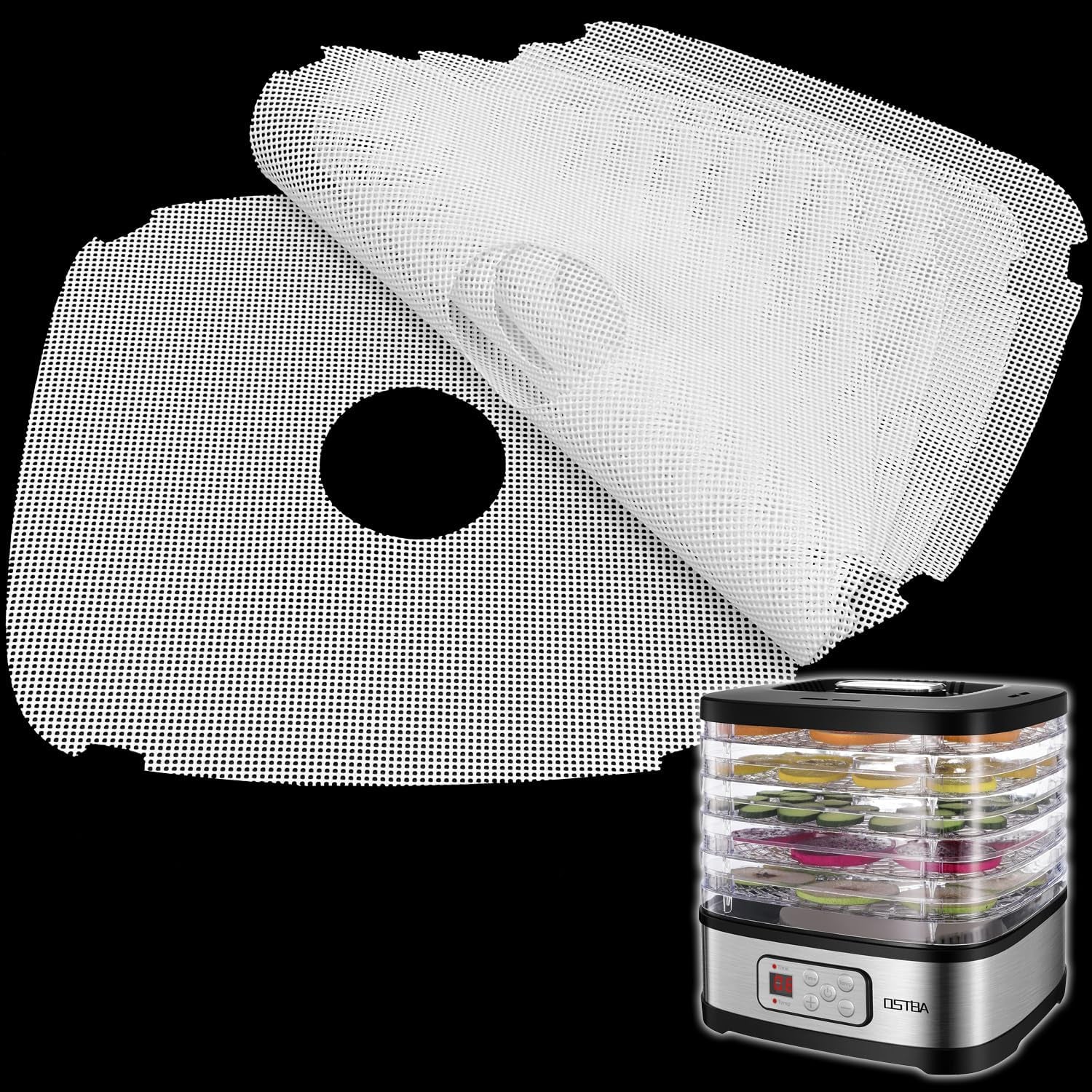 Silicone Dehydrator Sheets for OSTBA Food Dehydrator, Non-Stick BPA Free, Pack of 5 (Premium Reusable Food Dehydrator Mesh Mats)
