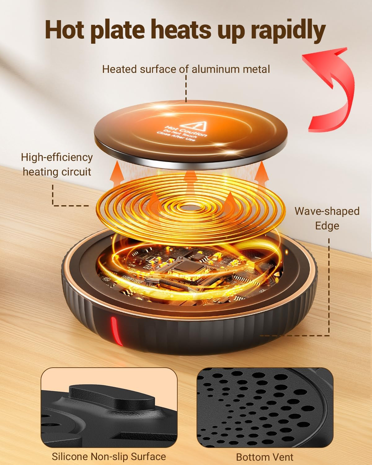 Housegem Large Candle Warmer Plate - Coffee Cup Mug Warmer for Desk, Candle Melter, Electric Mug Heater for Beverages, Milk & Tea, Coffee Accessories Ideal Gifts Keep Cup Warm (Black)