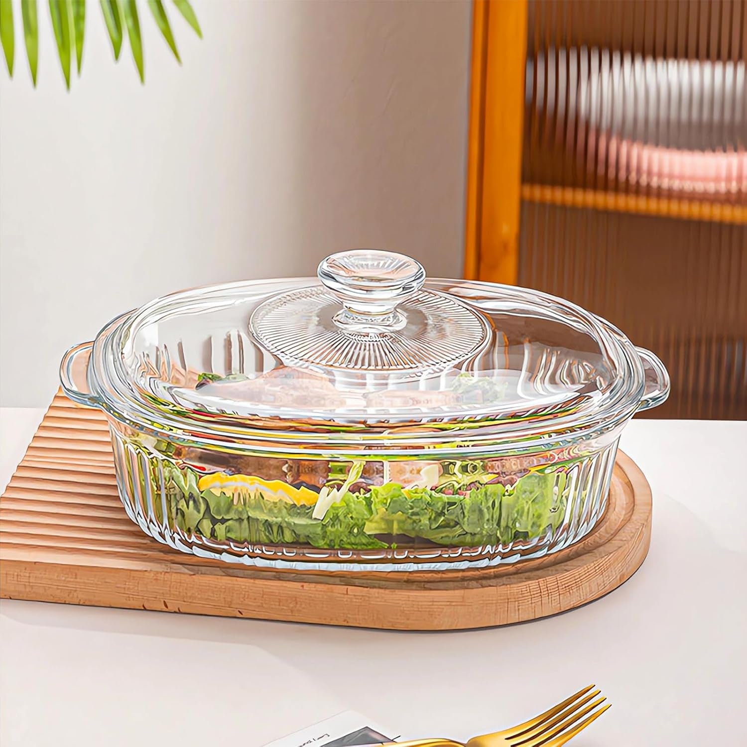 4-Piece Glass Casserole Baking Dish, Set of 2 Casseroles with Glass Lids, 1.9 Qt and 3 Qt