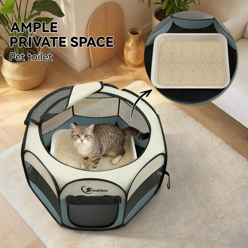 Dog Cat Playpen, Puppy Pet Playpen Indoor for Small Dog Crate Tent Cage Outdoor, Portable Pop up Dogs Enclosure Kennel with Carrying Case for Dogs/Cats/Rabbits(Grey, Small