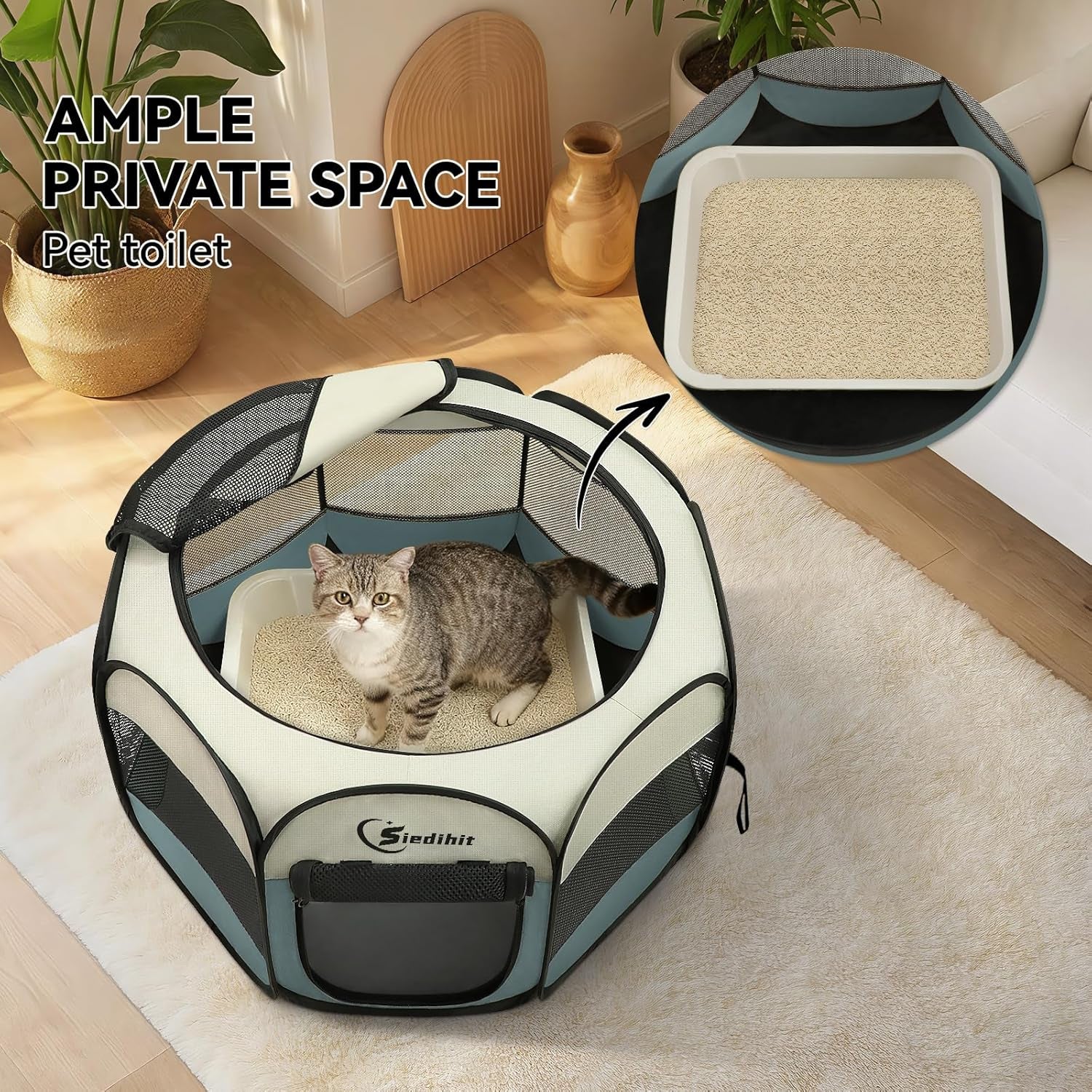 Dog Cat Playpen, Puppy Pet Playpen Indoor for Small Dog Crate Tent Cage Outdoor, Portable Pop up Dogs Enclosure Kennel with Carrying Case for Dogs/Cats/Rabbits(Grey, Small