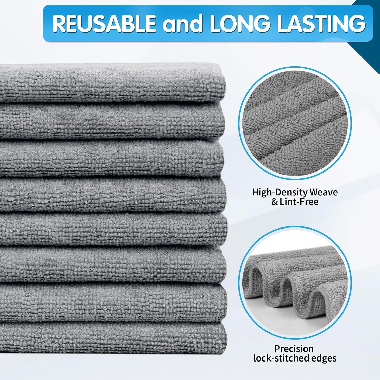 Grey Microfiber Cleaning Cloth -Pack of 8, Highly Absorbent Cleaning Rags, 16"X12" All Purpose Cleaning Towels for Housekeeping, Kitchen, Car, Lint Free and Reusable Microfiber Towels