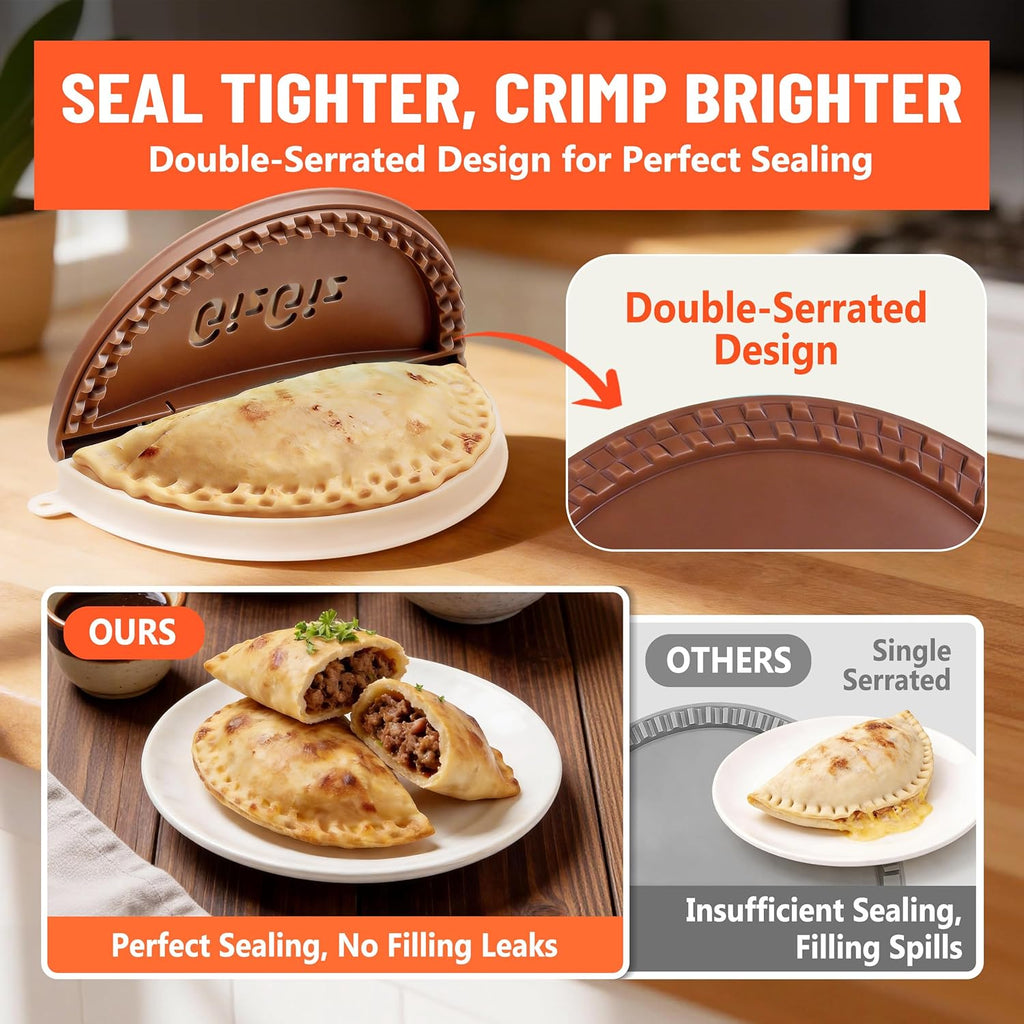 Gizgiz Double-Serrated Tortilla Sealer, Empanada Maker Press, Tortilla Crimper for 8 Inch Tacos, Burrito Tortilla & Quesadilla, Bpa-Free, Dishwasher Safe, Brown