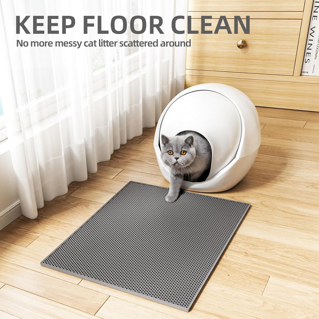 Cat Litter Mat, Cat Litter Trapping Mat, Honeycomb Double Layer Design, Easy to Clean,Washable (24’’ X 15’’ Gray