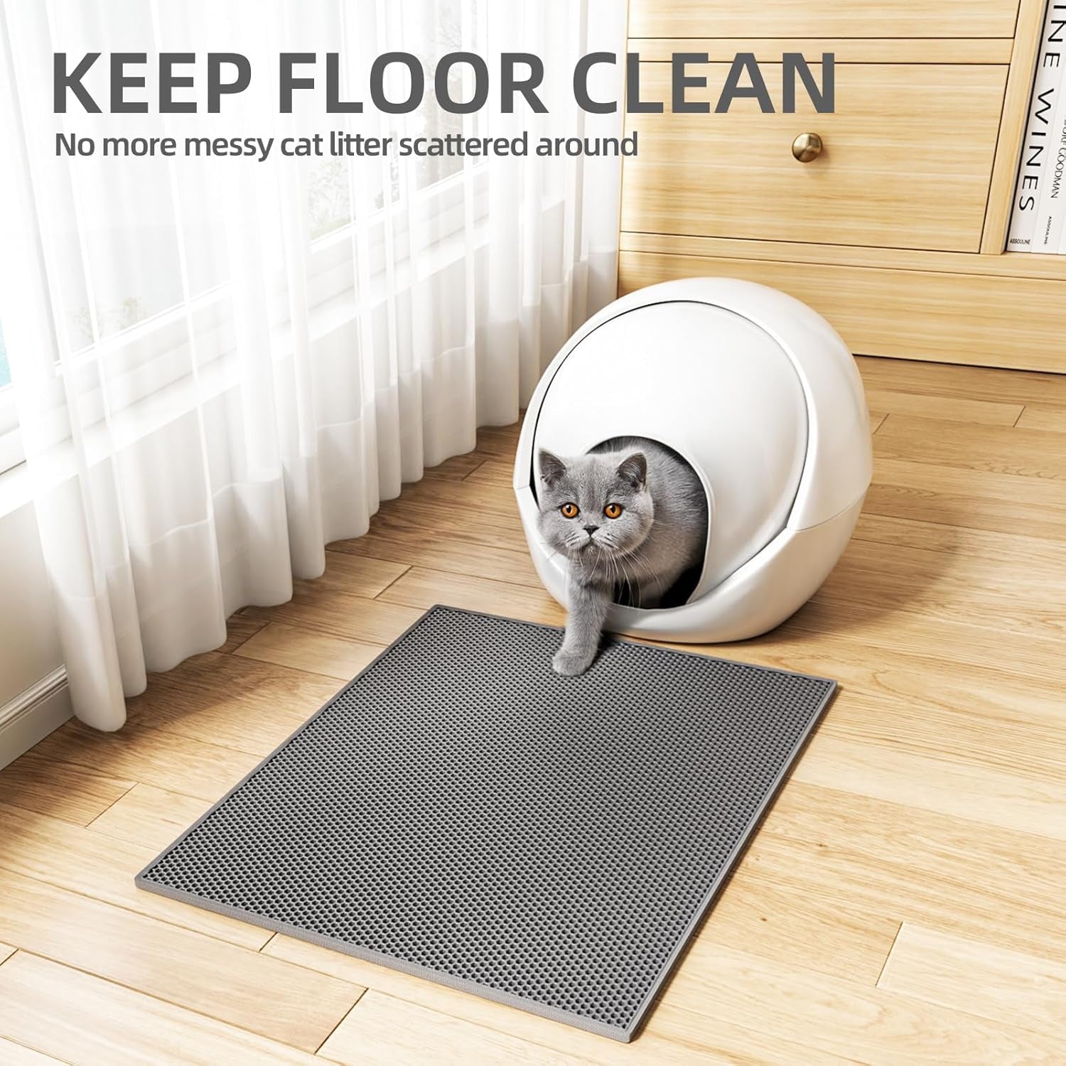 Cat Litter Mat, Cat Litter Trapping Mat, Honeycomb Double Layer Design, Easy to Clean,Washable (24’’ X 15’’ Gray