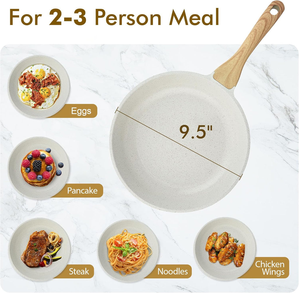 Nonstick Ceramic Frying Pan Skillet, 9.5 Inch Omelet Pan, Healthy Non Toxic Chef Pan, Induction Compatible Egg Pan with Heat Resistant Handle, Pfas-Free