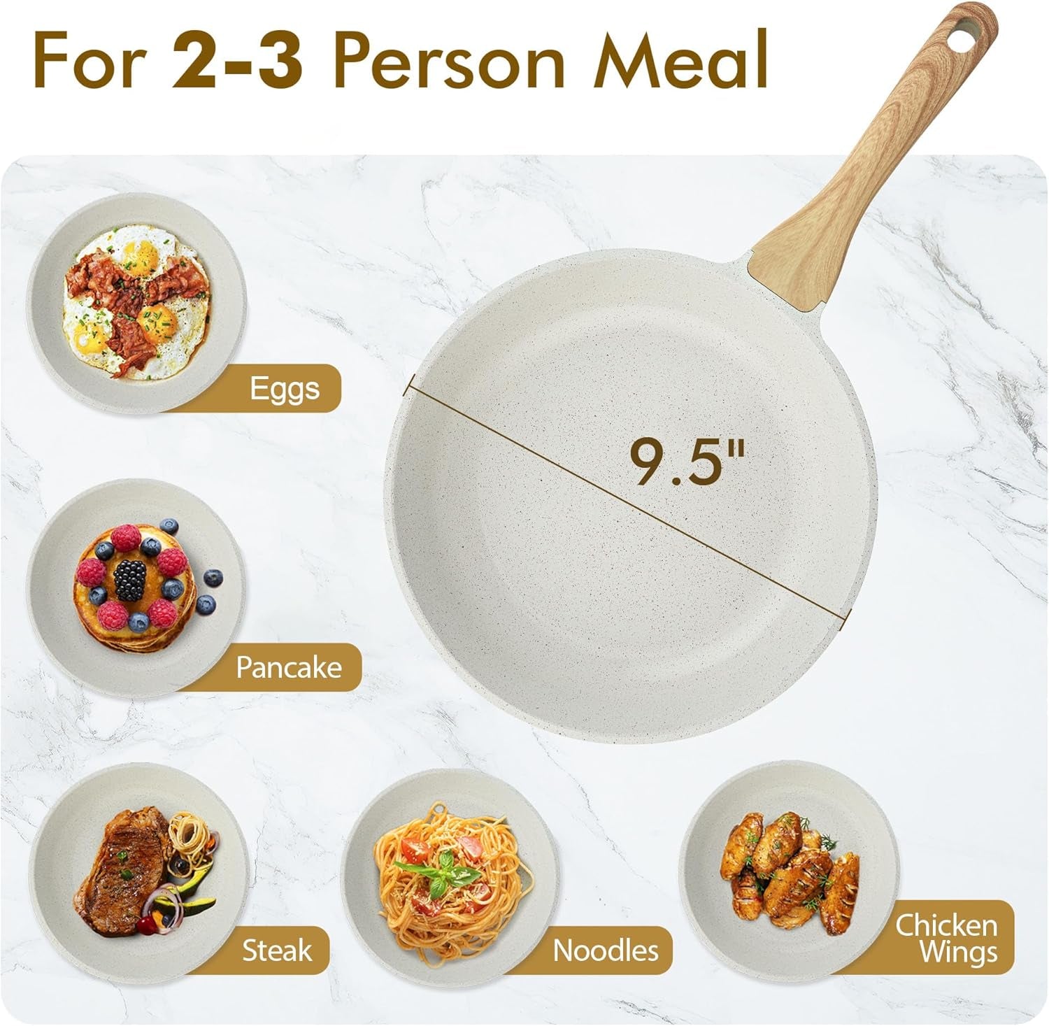 Nonstick Ceramic Frying Pan Skillet, 9.5 Inch Omelet Pan, Healthy Non Toxic Chef Pan, Induction Compatible Egg Pan with Heat Resistant Handle, Pfas-Free