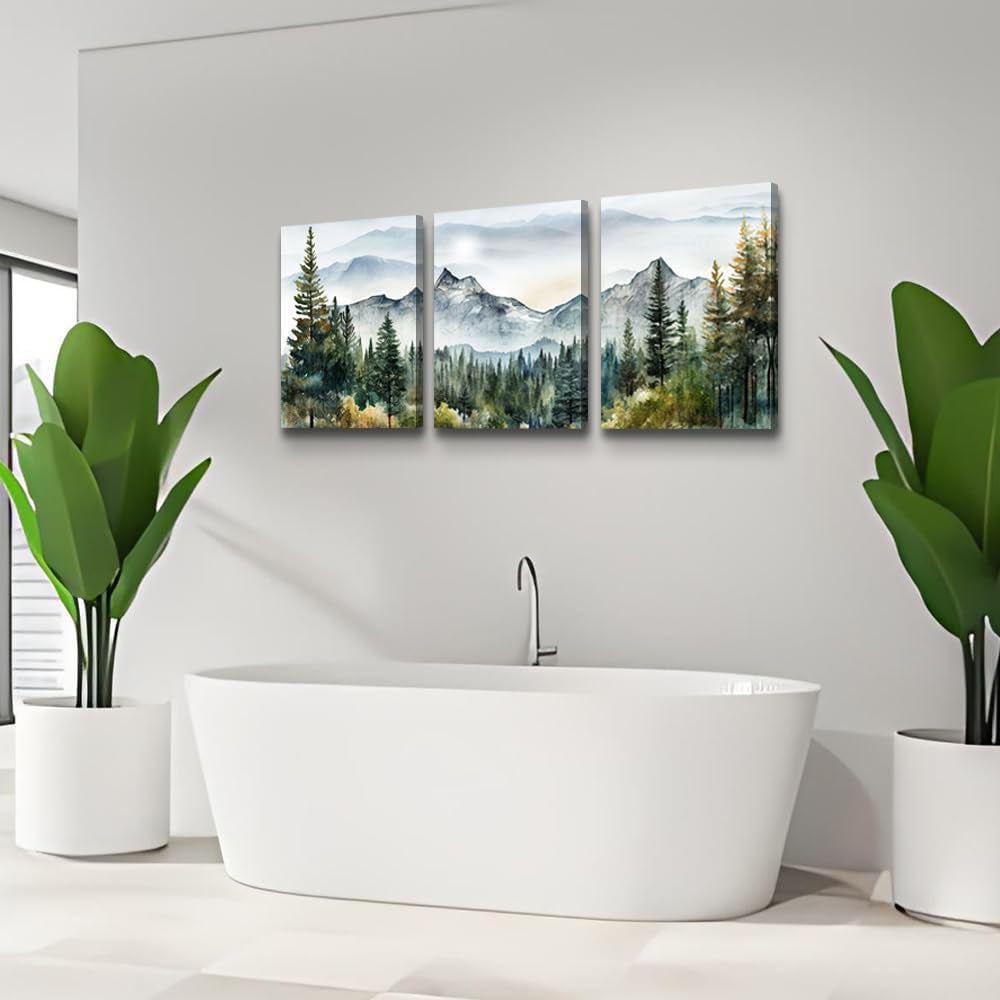 Wall Art for Living Room Modern Wall Decor for Bedroom Office Decor Abstract Mountain Forest Landscapes Ink Painting 3 Piece Framed Canvas Art Prints Ready to Hang Wall Pictures Home Decor