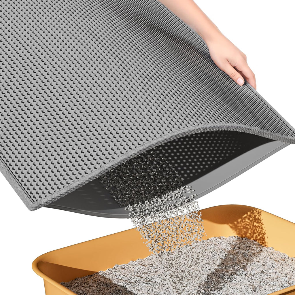 Cat Litter Mat, Cat Litter Trapping Mat, Honeycomb Double Layer Design, Easy to Clean,Washable (24’’ X 15’’ Gray
