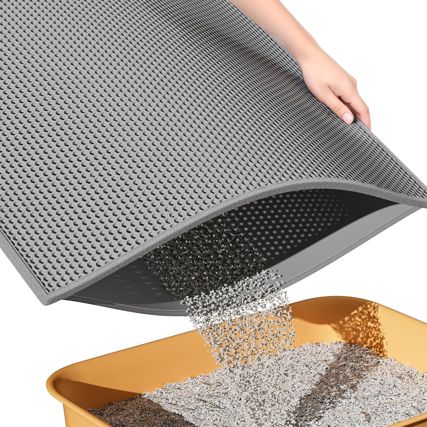 Cat Litter Mat, Cat Litter Trapping Mat, Honeycomb Double Layer Design, Easy to Clean,Washable (24’’ X 15’’ Gray