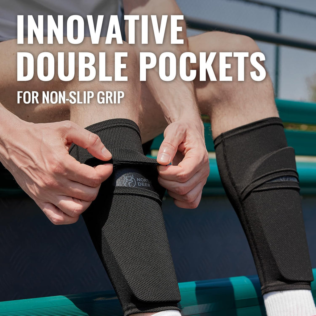 Soccer Shin Guards for Kids Adults. Sleeves with Optimized Insert Pocket - Protective Soccer for Boys Girls Men