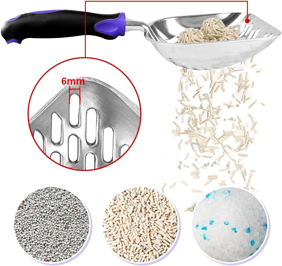 Cat Litter Scoop-Metal Cat Scooper-Long Handle Scoop,Cat Scooper-Poop Sifting-Mesh Shovel-Suitable for Cat Litter Box (Purple)