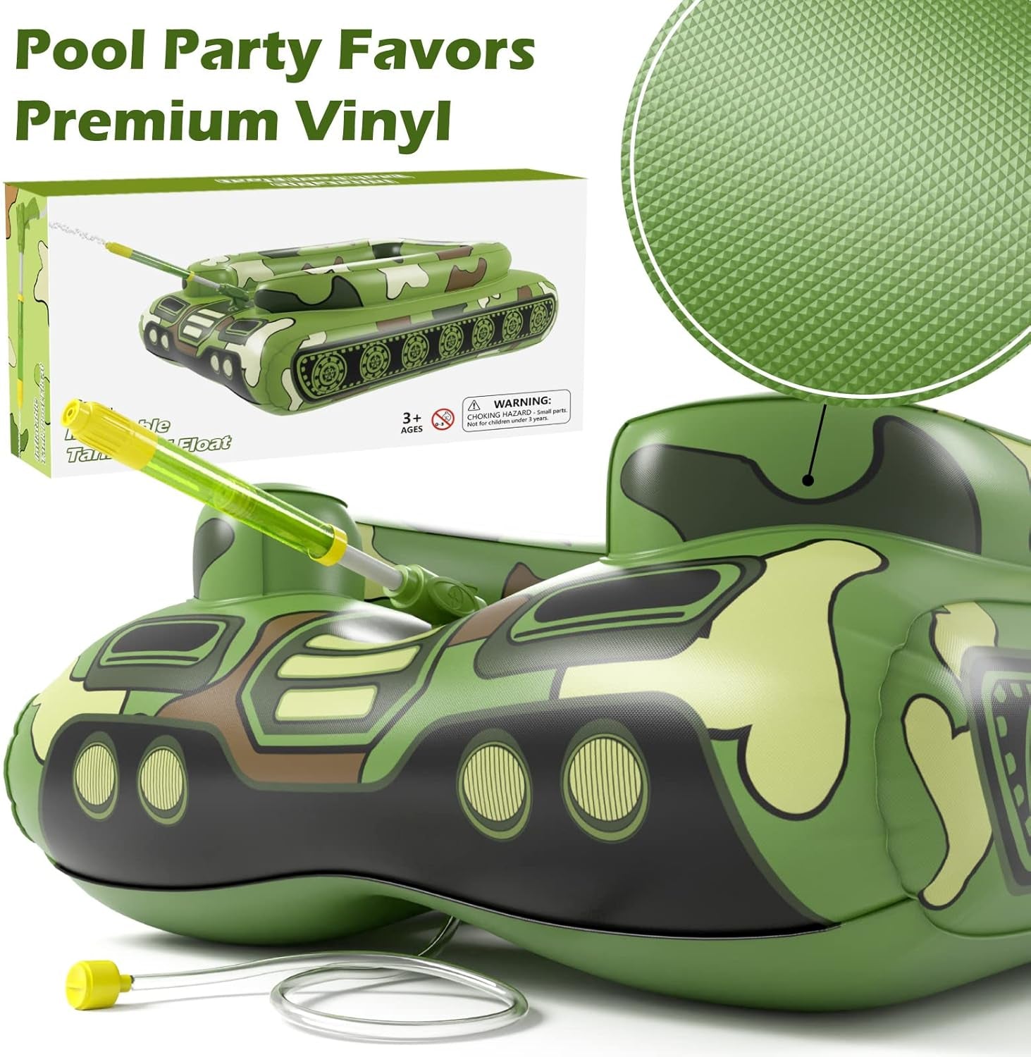 Inflatable Tank Swimming Pool Floaties with Water Cannon Gun Swim Floaty Rafts for Lake, Beach & Pool Party Toys for Boys, Girls, Kids & Adults- Green