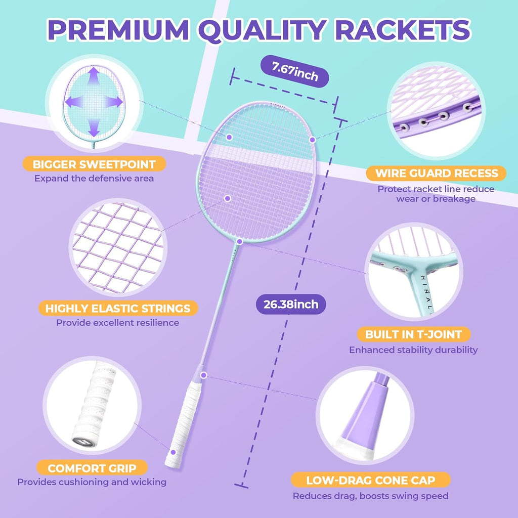 Badminton Rackets Set for Backyards, Badminton Set, Includ 2/4 Rackets, 6/12 Birdies, 1 Carrying Bag, Outdoor Game for Adult Family Beginner