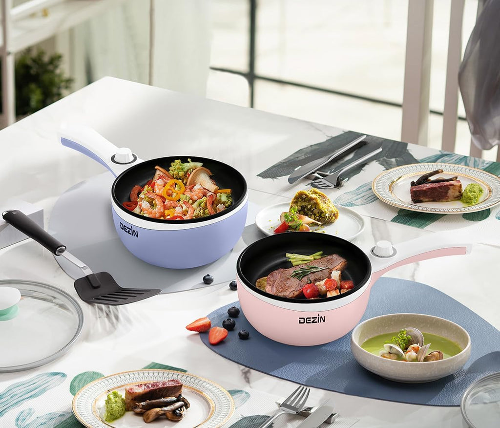 Hot Pot Electric Upgraded, Non-Stick Sauté Pan, Rapid Noodles Electric Pot, 1.5L Mini Portable Hot Pot for Steak, Egg, Fried Rice, Ramen, Oatmeal, Soup with Power Adjustment