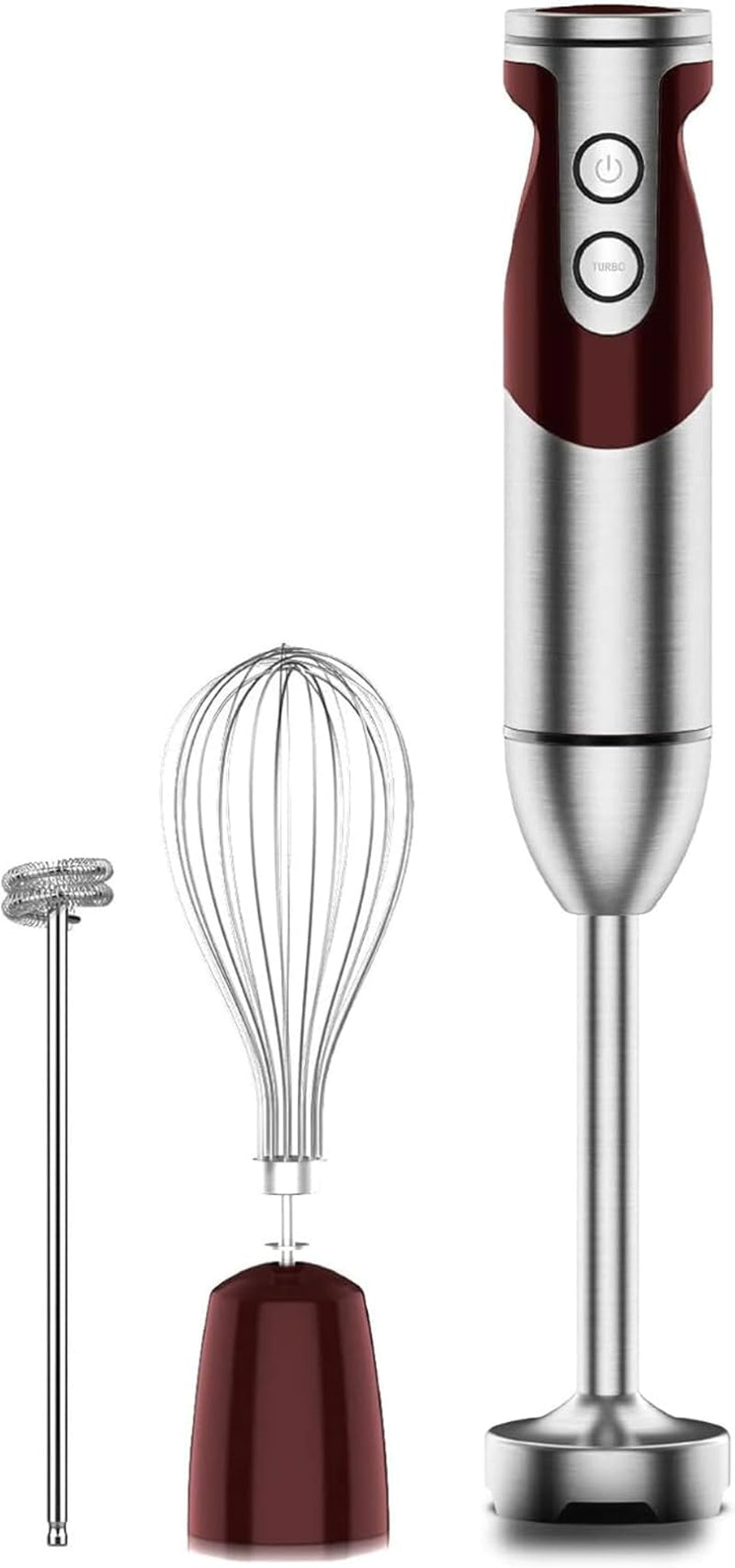 Pro Titanium Reinforced 3-In-1 Immersion Corded Hand Blender, Powerful MOTOR with 80% Sharper Blades, 12-Speed Corded Blender, Includingwhisk and Milk Frother (3-In 1 Red)