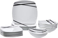 Square Dinnerware Set for 6, Plates and Bowls for Kitchen, 18-Piece, Dishwasher and Microwave Safe, Modern Beams
