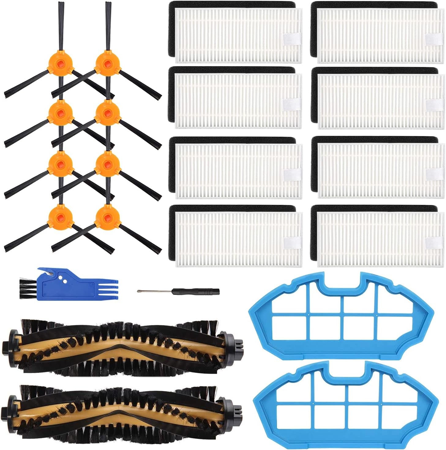 Replacement Parts for Ecovacs Deebot N79 N79S DN622 500 N79W Yeedi K600 K700 Robotic Vacuum Cleaner, Accessories Kit Includes 2 Main Brushes 2 Primary Filter 8 HEPA Filters 8 Side Brushes