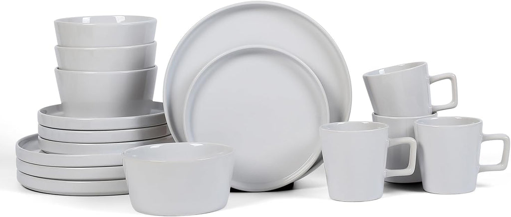 Celina Modern Stoneware 16-Piece Dinnerware Set, Plates and Bowls Set, White Glossy, Dish Set Service for 4
