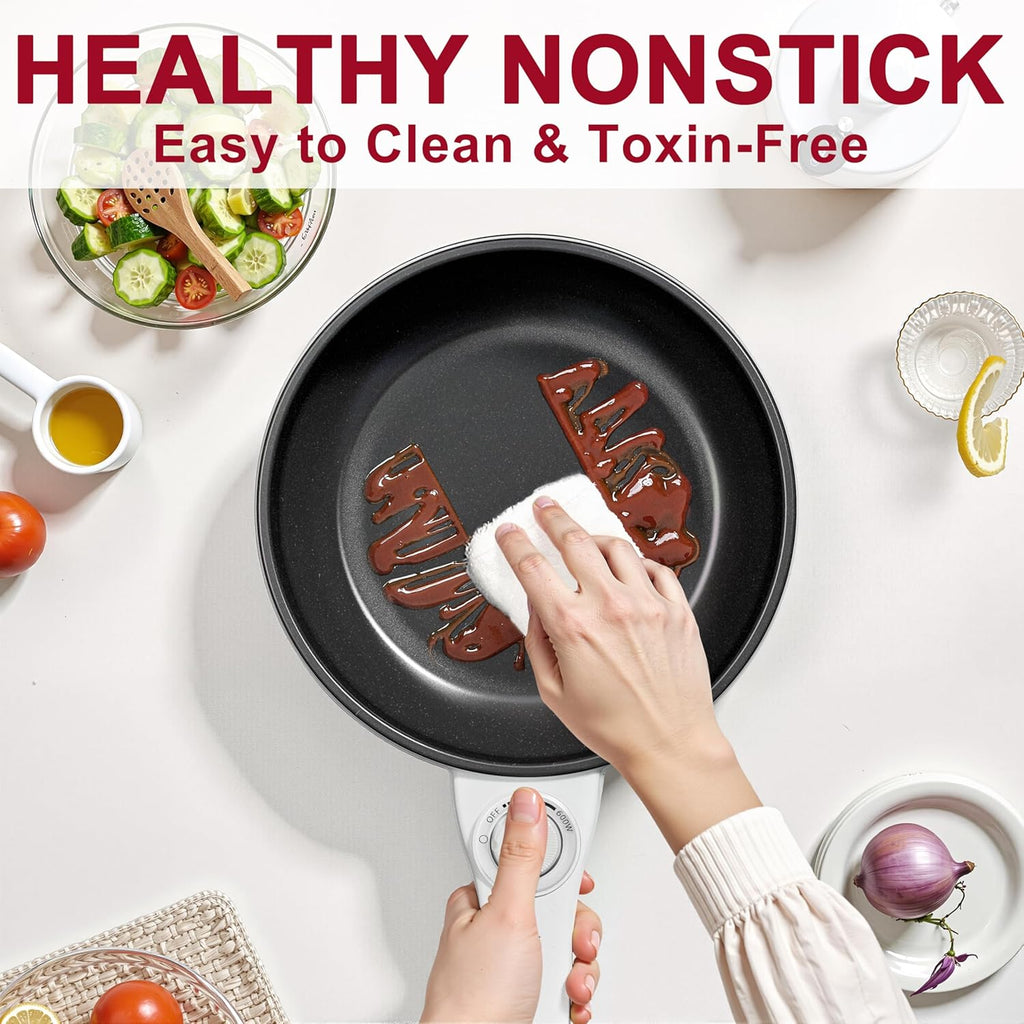 Hot Pot Electric Upgraded, Non-Stick Sauté Pan, Rapid Noodles Electric Pot, 1.5L Mini Portable Hot Pot for Steak, Egg, Fried Rice, Ramen, Oatmeal, Soup with Power Adjustment