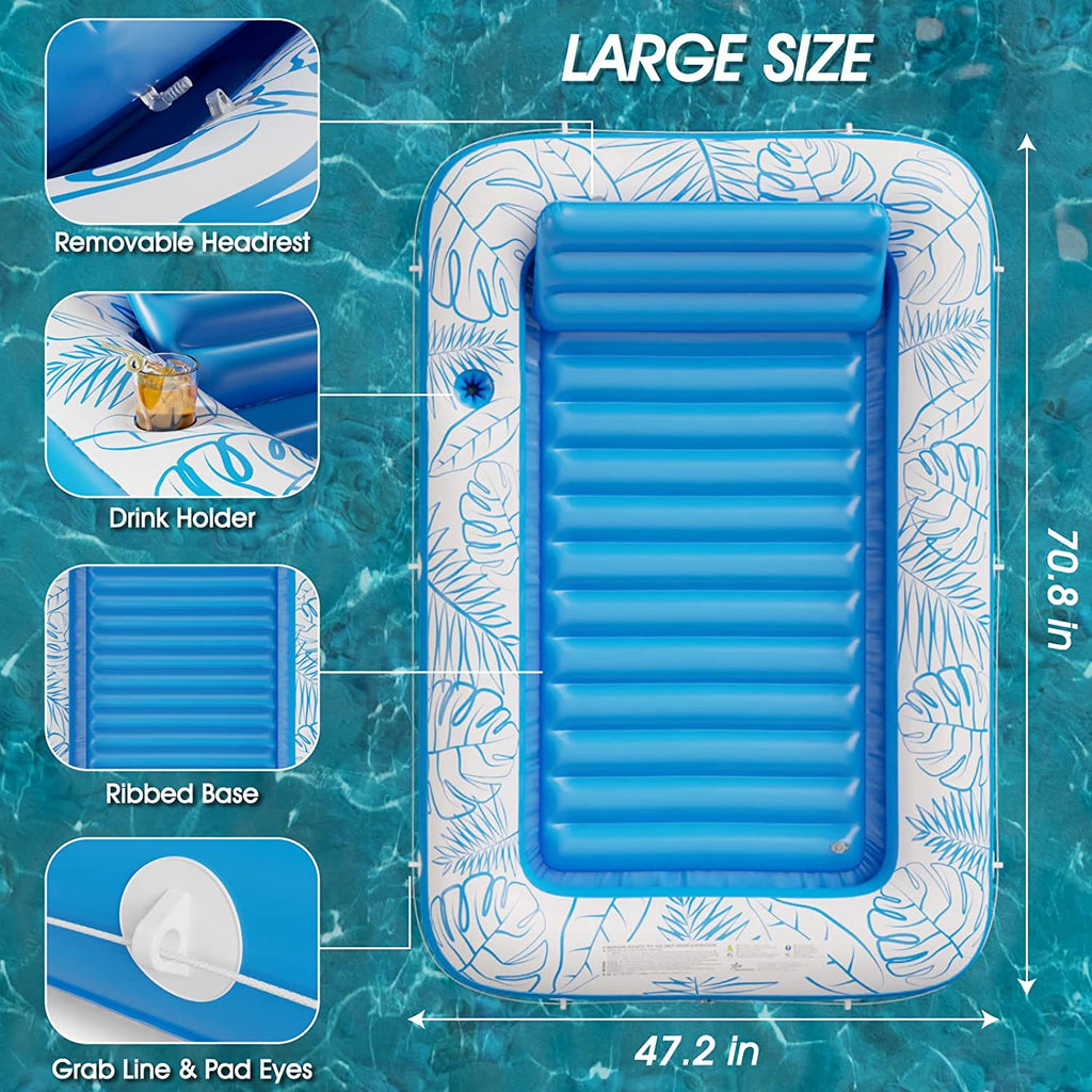Inflatable Tanning Pool Lounger Float -  4 in 1 Sun Tan Tub Sunbathing Pool Lounge Raft Floatie Toys Water Filled Tanning Bed Mat Pad for Adult Blow up Kiddie Pool Kids Ball Pit Pool (L)