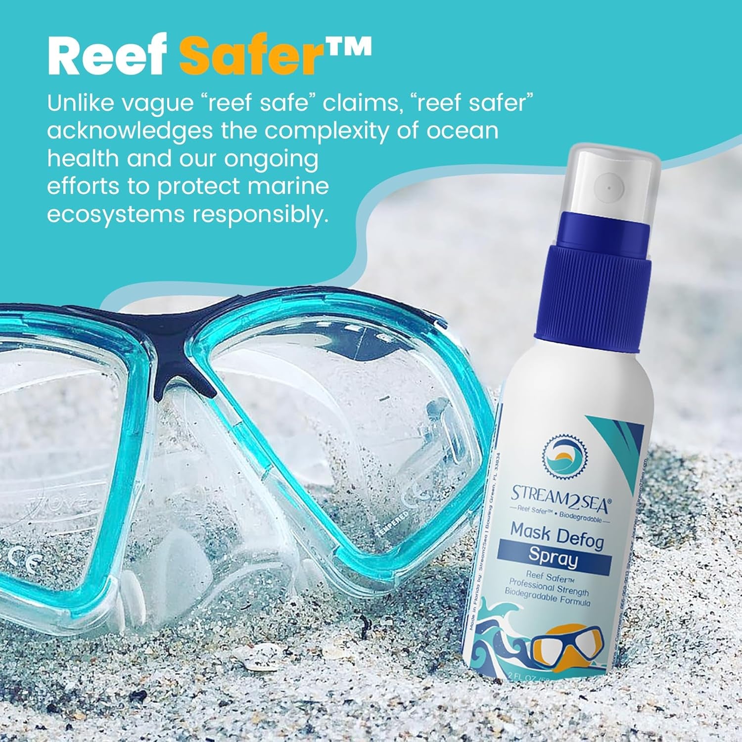 Reef Safe Anti-Fog Spray for Swim Goggles, Snorkel, Scuba & Ski Masks – Defogger for Diving, Snorkeling – 2Fl Oz