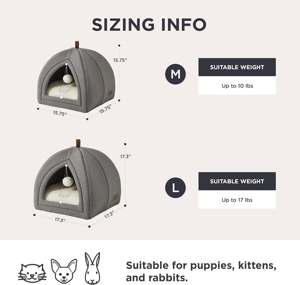 Bedsure Cat Beds for Indoor Cats - 2 in 1 Cat Cave House Tent for Kittens and Small Pets with Removable Washable Cushioned Pillow, Foldable Kitten Hideaway with Non-Slip Bottom, Grey, 16 Inches