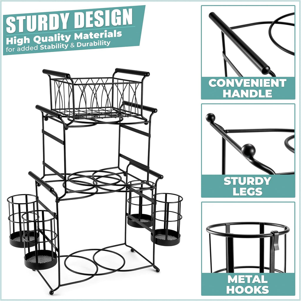 ® Buffet Caddy — 7-Piece Stackable Set Includes Plate, Napkin, and Silverware Holder, 3-Tier Detachable Tabletop Organizer — Ideal for Kitchen, Dining, Entertaining, Parties,Thanksgiving (Black)