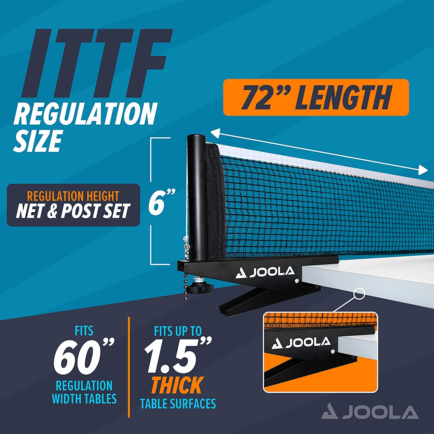 Premium inside Table Tennis Net and Post Set - Portable and Easy Setup 72" Regulation Size Ping Pong Spring Clamp Net, Black