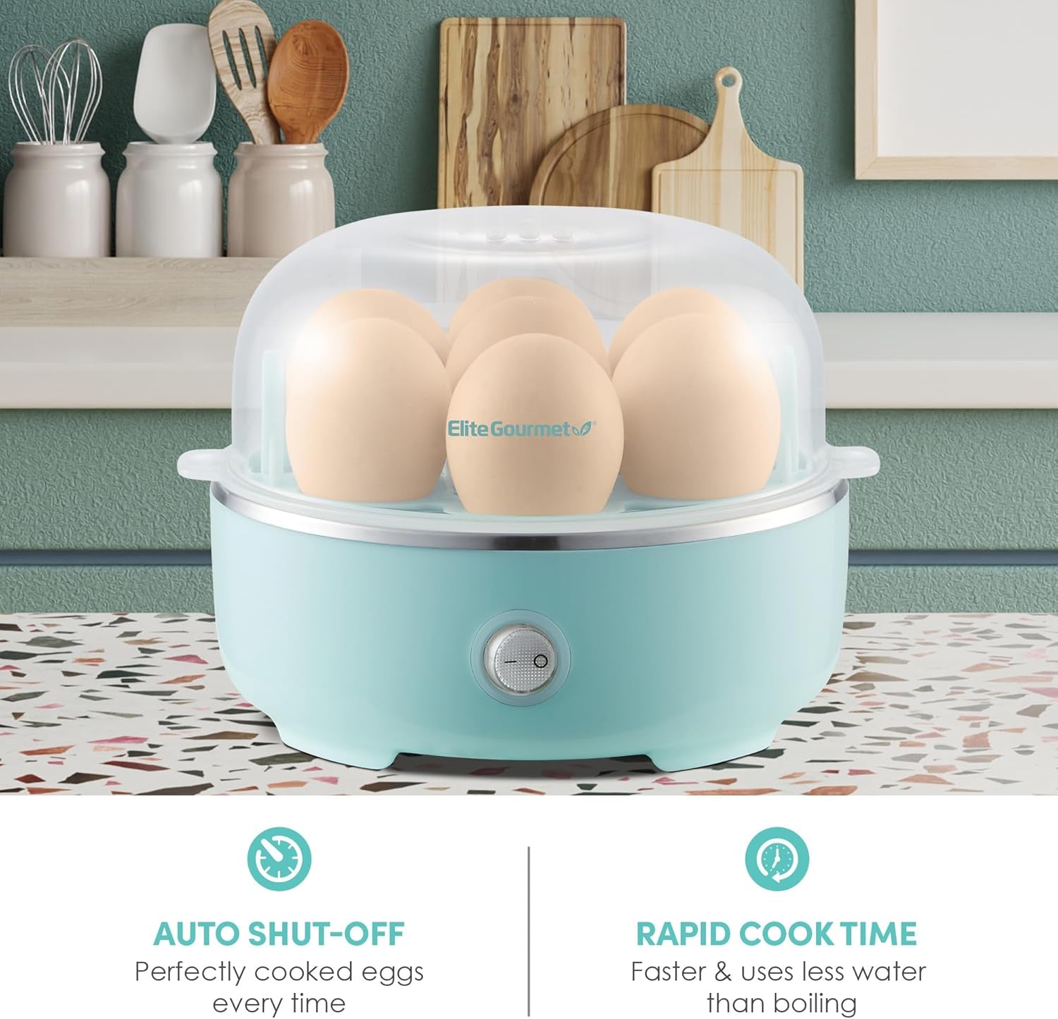 EGC115M Easy Egg Cooker Electric 7-Egg Capacity, Soft, Medium, Hard-Boiled Egg Cooker with Auto Shut-Off, Measuring Cup Included, BPA Free, Retro Mint
