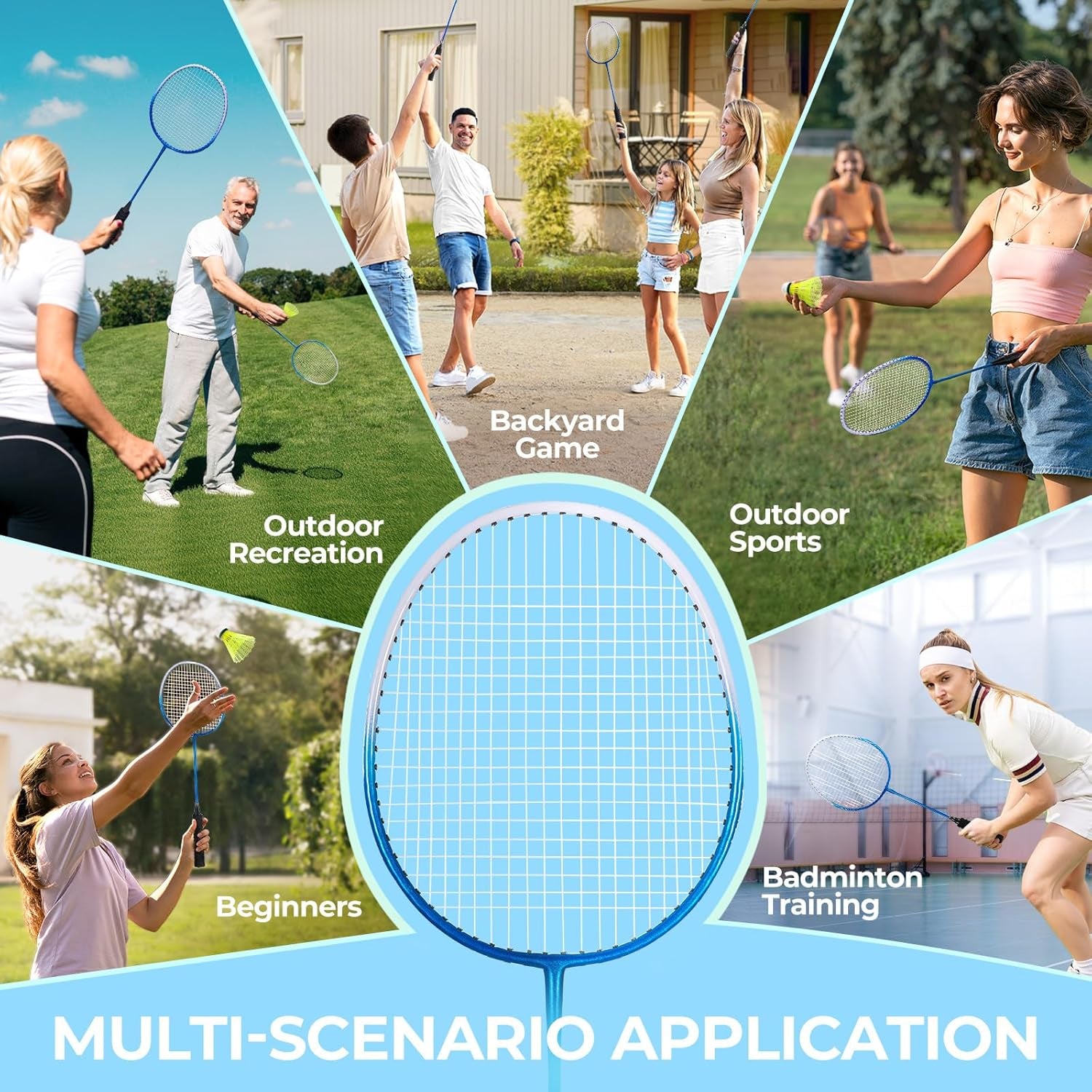 Badminton Rackets Set for Backyards, Badminton Set, Includ 2/4 Rackets, 6/12 Birdies, 1 Carrying Bag, Outdoor Game for Adult Family Beginner