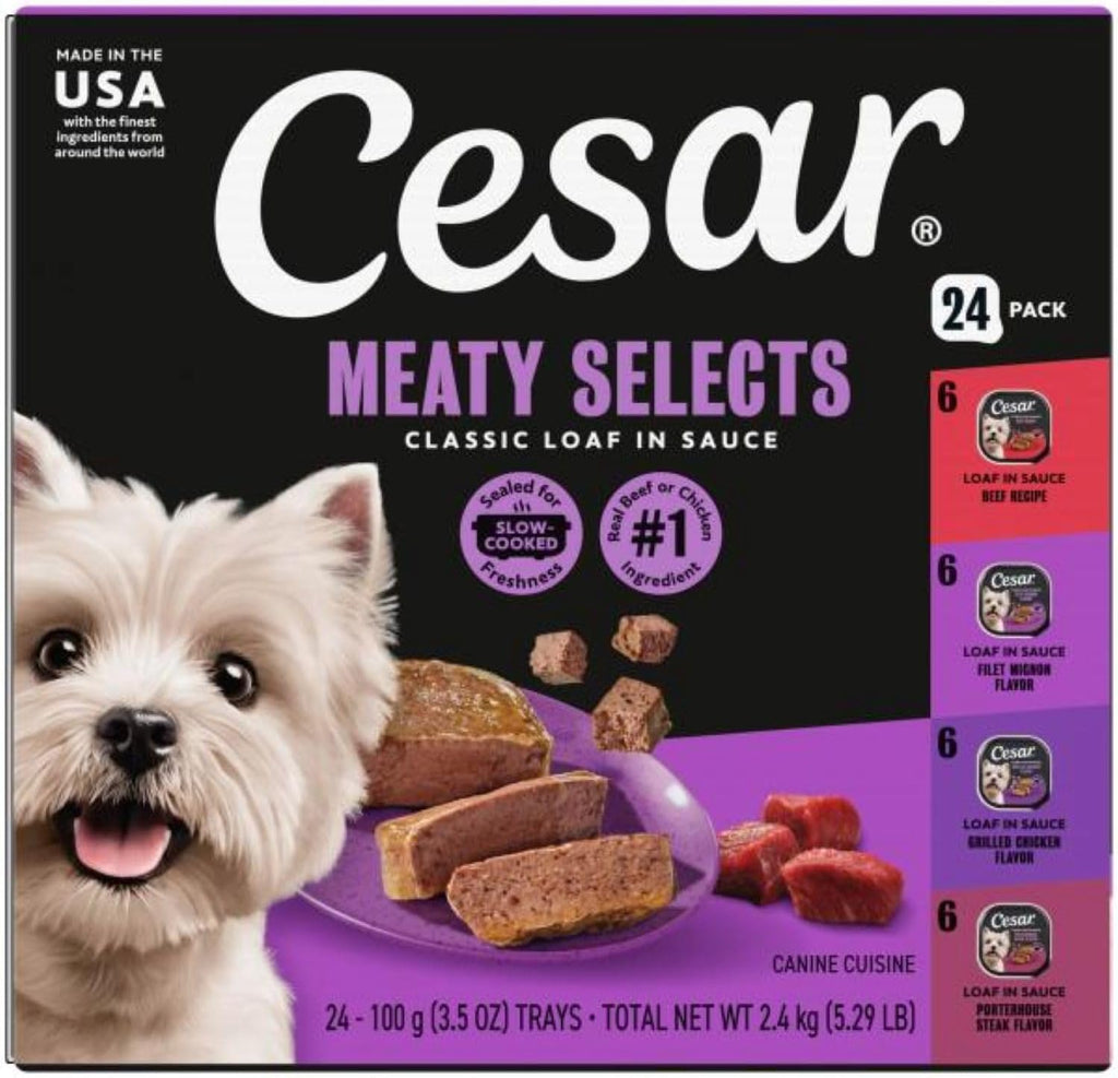Classic Loaf in Sauce Wet Dog Food, Beef Recipe, Filet Mignon Flavor, Grilled Chicken Flavor, and Porterhouse Steak Flavor, 3.5 Oz. Easy Peel Trays, Variety Pack (24 Count, Pack of 1)