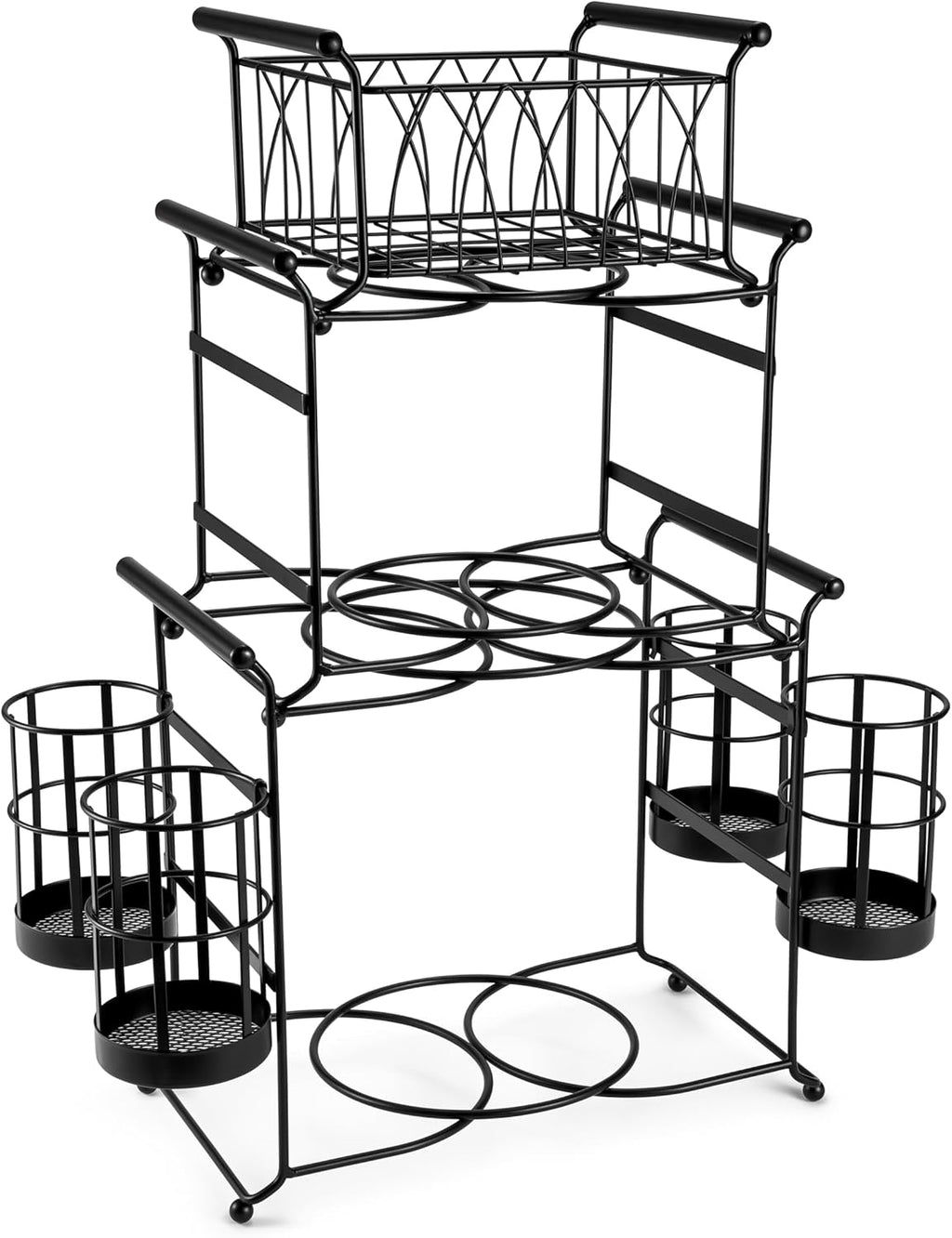 ® Buffet Caddy — 7-Piece Stackable Set Includes Plate, Napkin, and Silverware Holder, 3-Tier Detachable Tabletop Organizer — Ideal for Kitchen, Dining, Entertaining, Parties,Thanksgiving (Black)