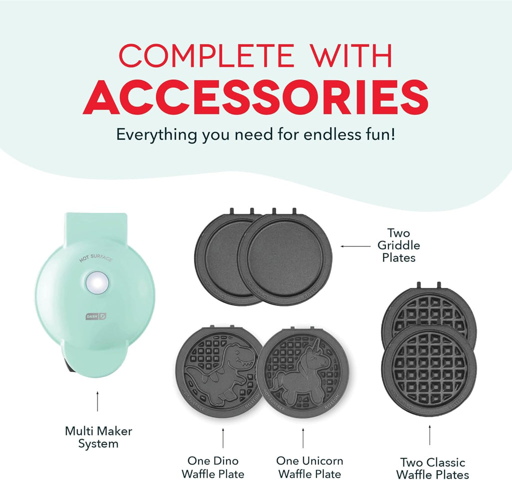 Multimaker® Mini System - Compact Waffle Maker for Family Breakfasts - Removable Griddle Plates & Nonstick Surface - 6 Plates - Aqua