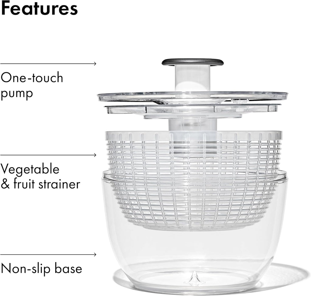 Good Grips Salad Spinner | Lettuce Spinner | Fruit Washer | Fruit Washing Bowl with Strainer | Vegetable Cleaner | Salad Cleaner | Lettuce Washer | 6.22 Quart Capacity