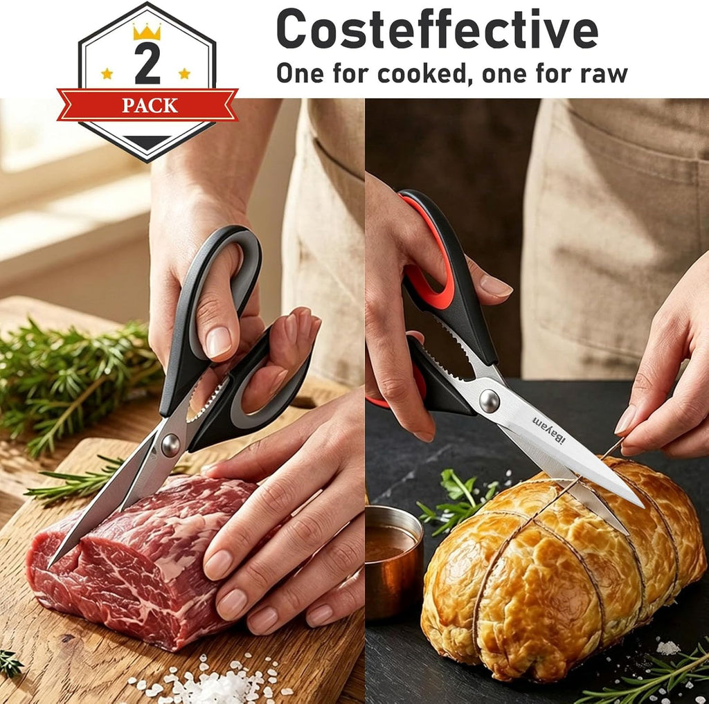 Kitchen Scissors All Purpose Heavy Duty 2 Pack with Protective Sheath, Stainless Steel Shears Kitchen Utensils Set for Cutting Food Cooking Meat Poultry Dishwasher Safe Soft Comfort-Grip